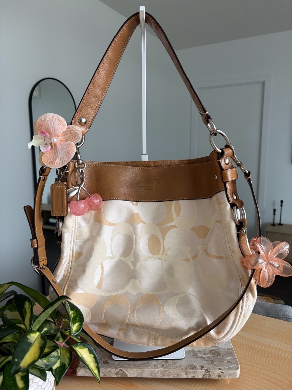 Coach Large Optic Signature C Ivory Zoe Hobo Bag with Detachable Strap